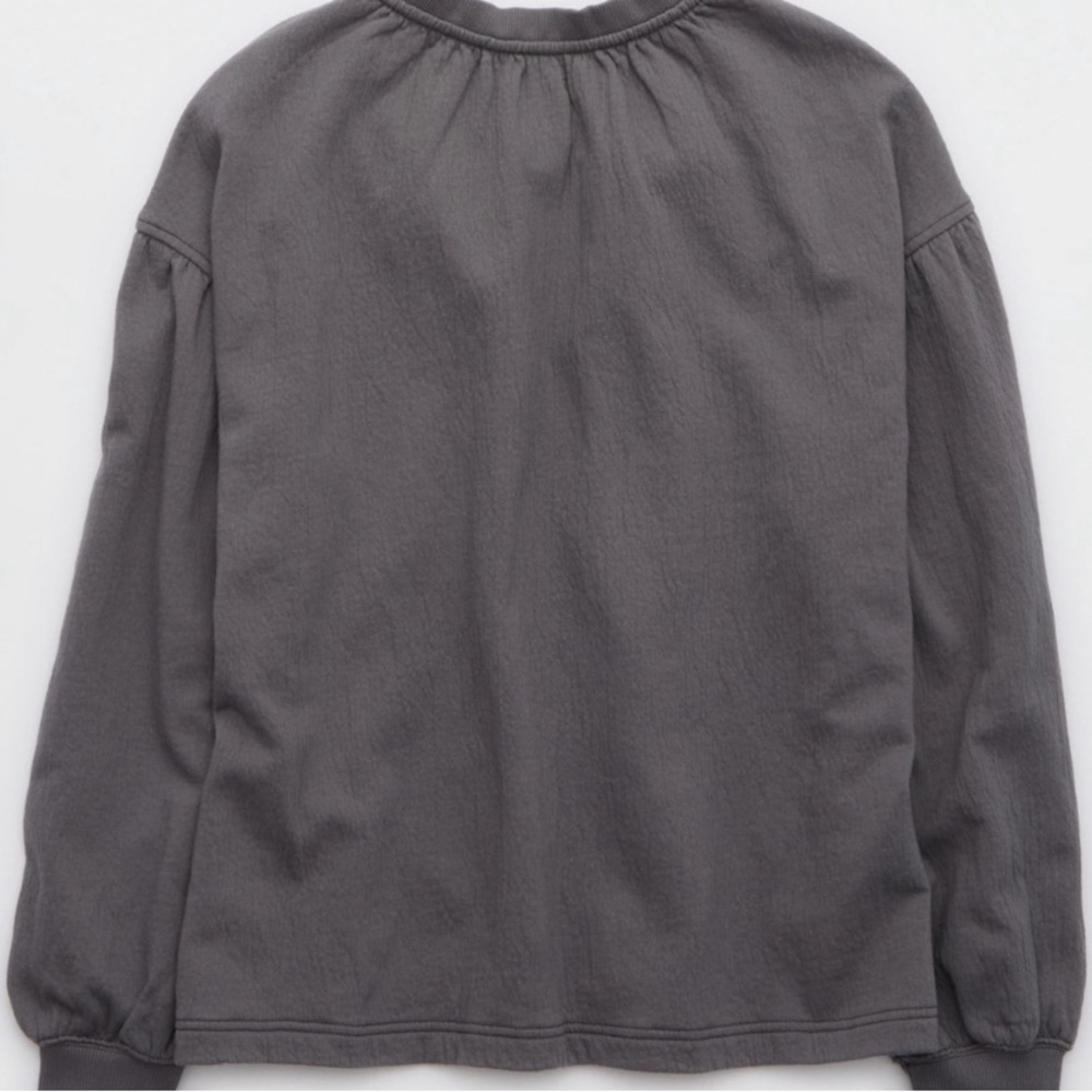 NWT Aerie Gray Oversized V-Neck Sweatshirt with braided Drawstrings - Picture 4 of 10